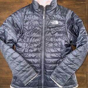 The North Face Girls' Reversible Jacket Size L 14-16 Gray/Pink Full Zip